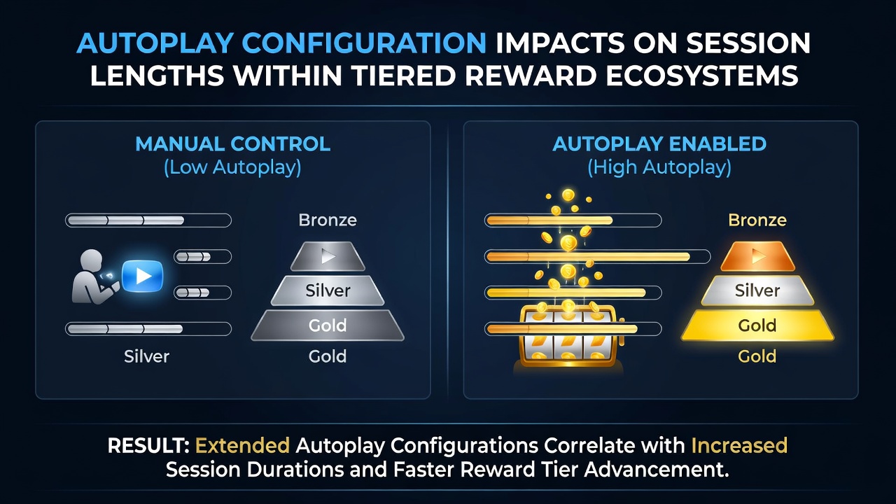 Diagram showing autoplay settings linked to reward tier progression in digital gaming platforms