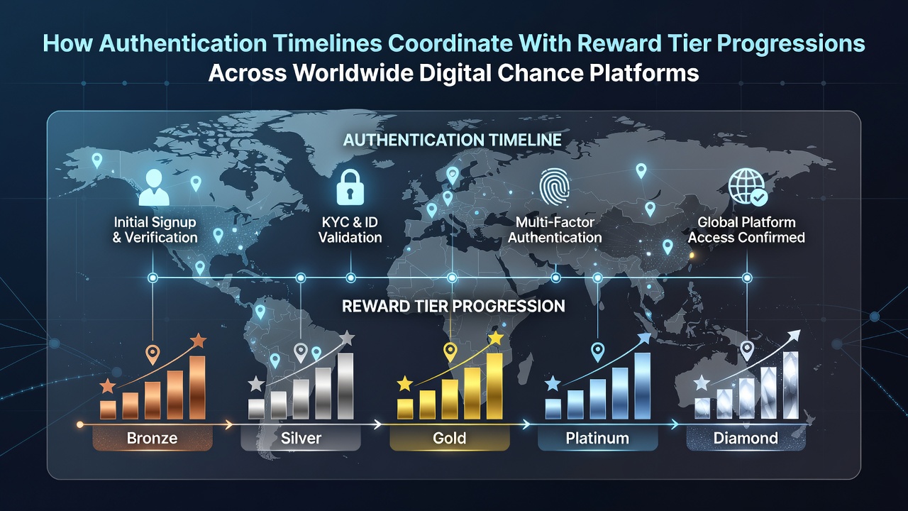 Diagram showing authentication flow linking to reward tier unlocks on digital chance platforms