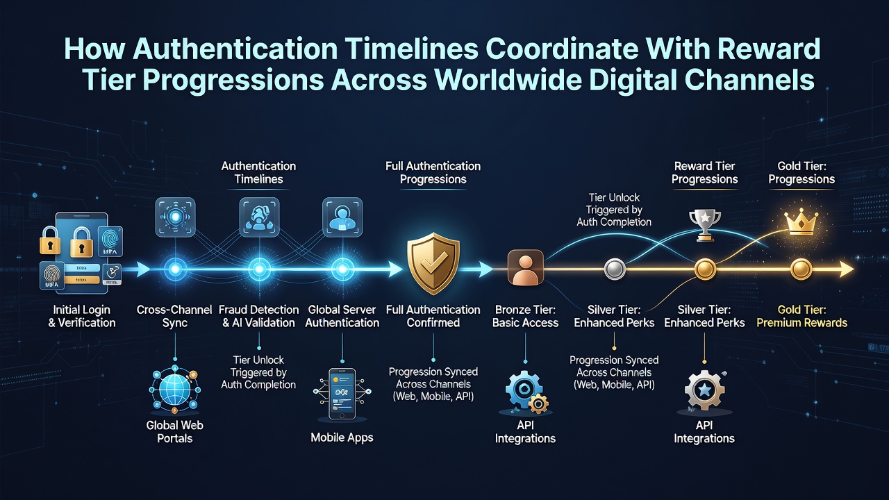 World map highlighting authentication and reward tier coordination across digital platforms