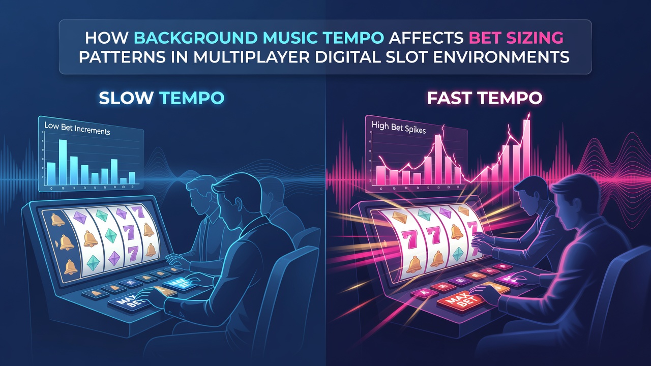 Digital slot interface displaying background music tempo indicators alongside bet adjustment controls in a multiplayer setting