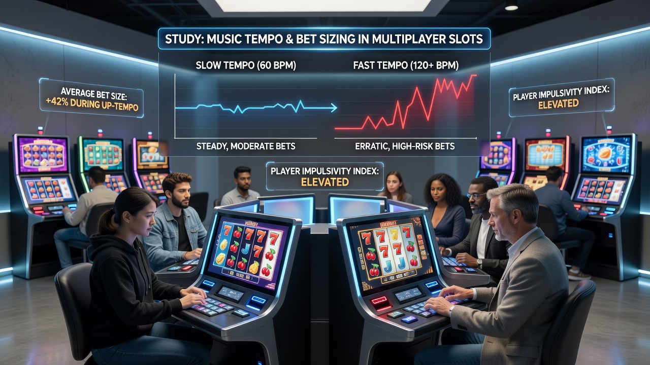 Data visualization of bet size fluctuations correlated with varying background music tempos in group slot sessions