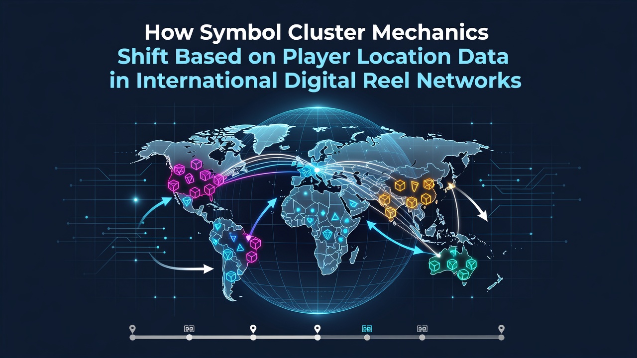Diagram showing symbol cluster adjustments across global reel networks based on geographic player data