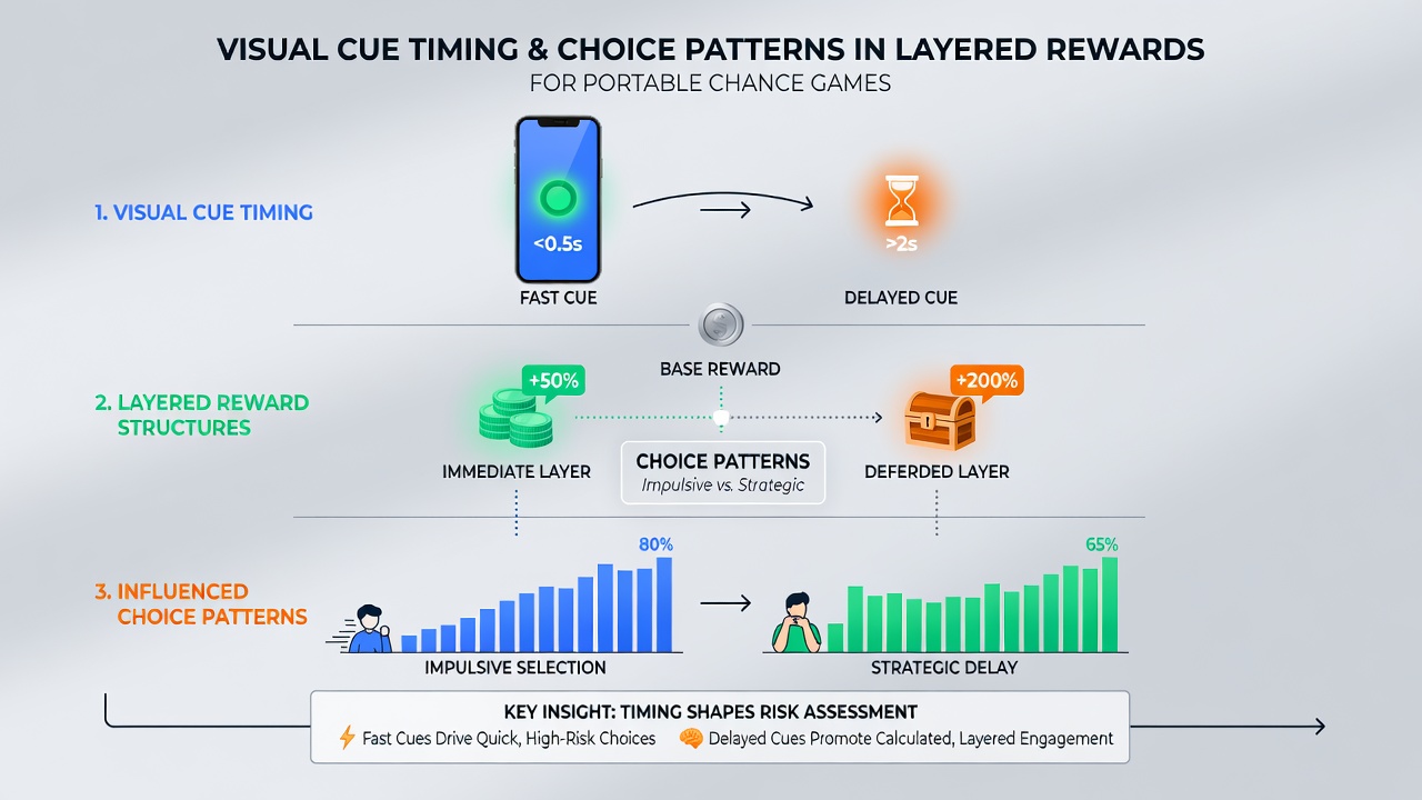 Diagram showing layered reward progression with timed visual indicators on a smartphone interface