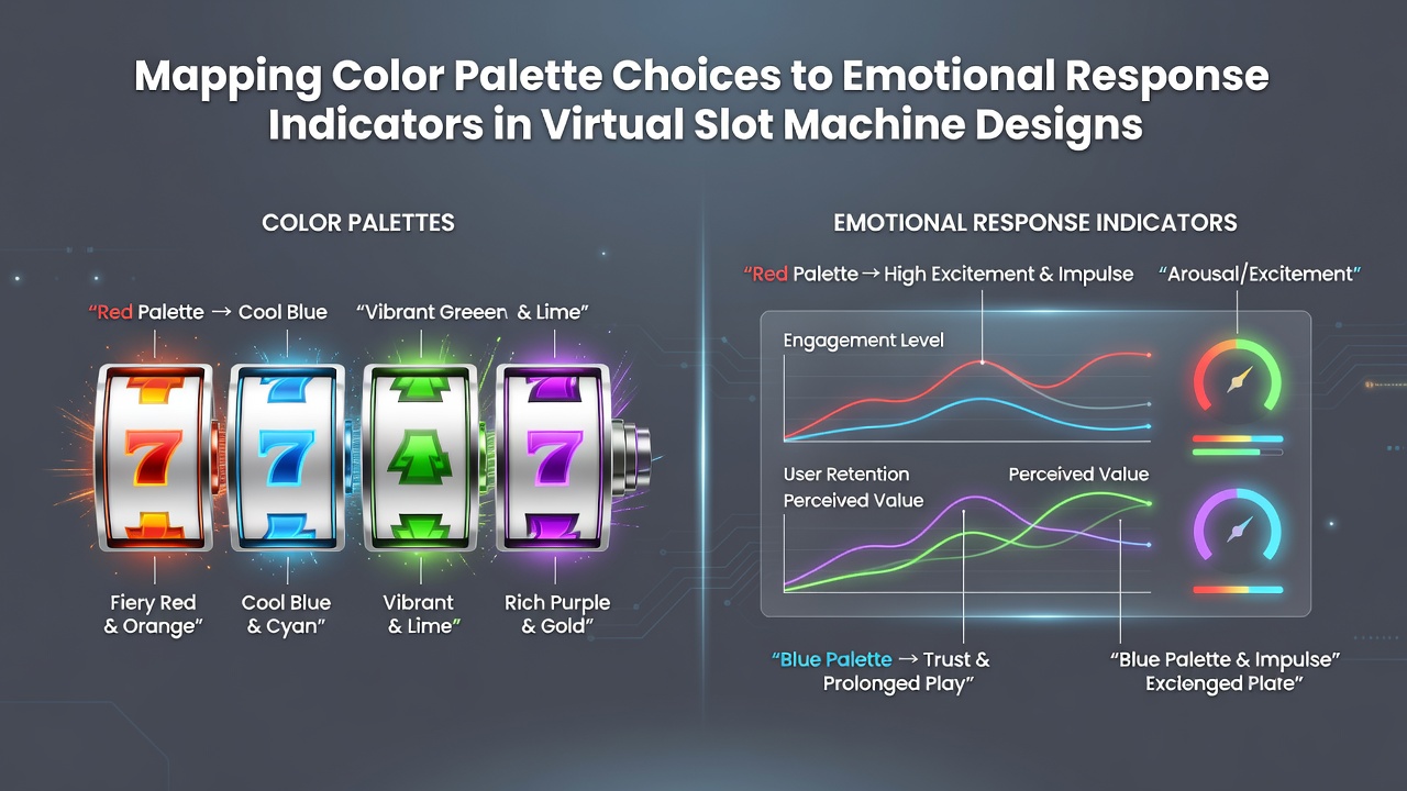 Color palette mapping diagram showing emotional indicators in virtual slot interfaces