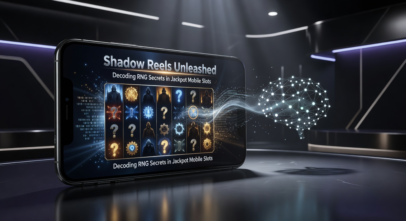 Close-up of RNG algorithm visualization overlaid on Shadow Reels jackpot payout screen, with graphs showing random number distributions and mobile optimization charts